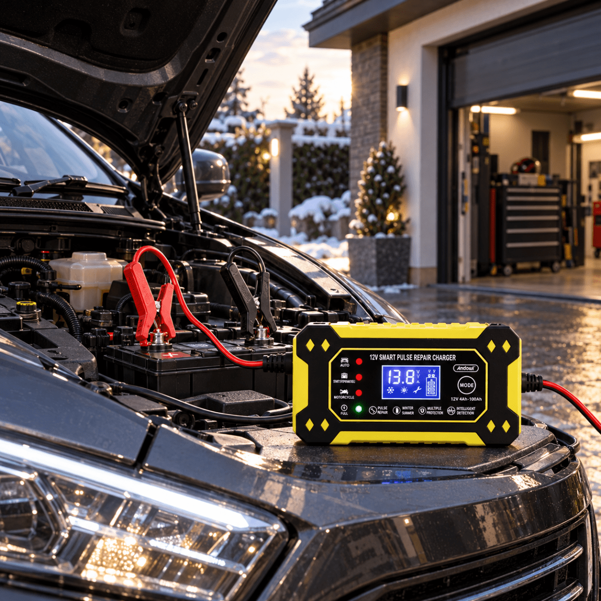 Caricabatterie Intelligente Auto e Moto 12V 6A con Display LCD, Riparazione a Impulsi, Protezione Automatica e Morsetti – Modello Q-DP1520 - | Prendilo Subito