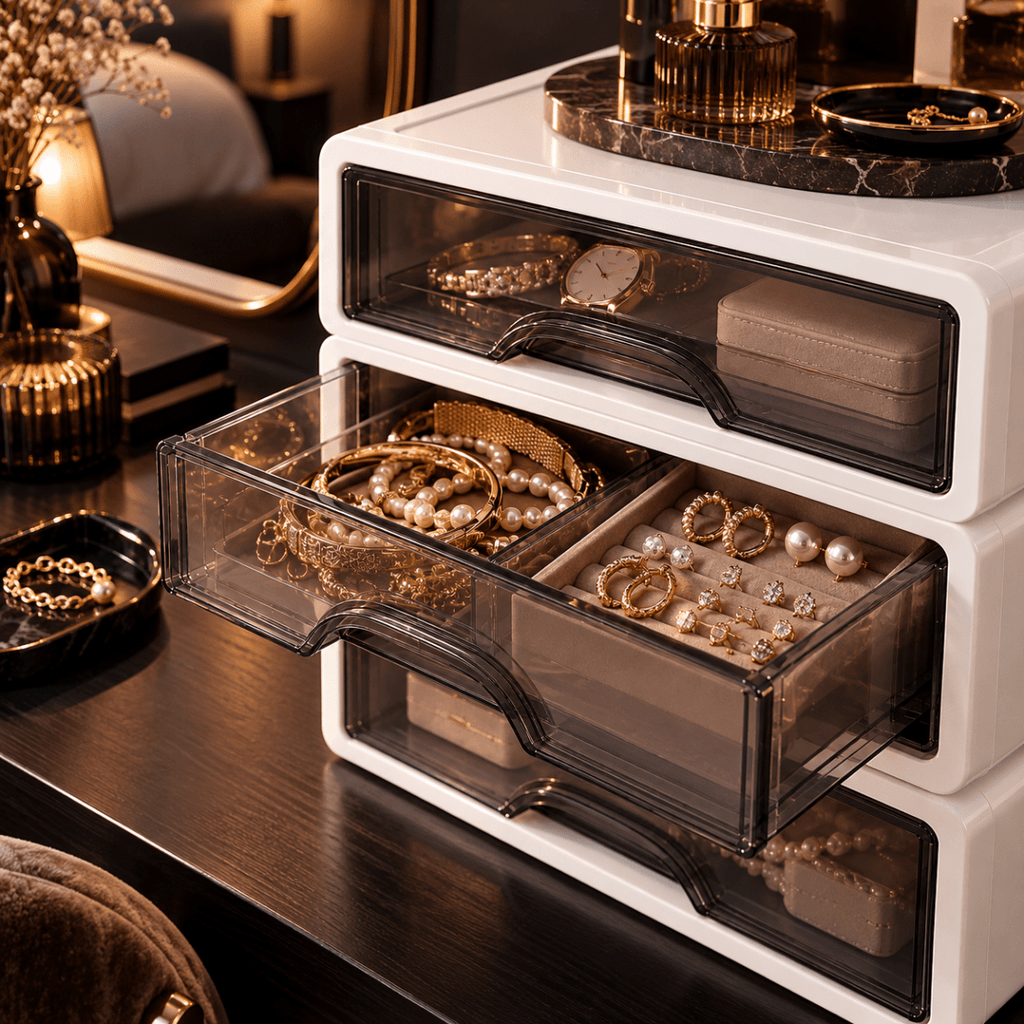 Cassettiera Organizer Multiuso 3 Cassetti Impilabili con Frontale Trasparente, Contenitore Salvaspazio per Scrivania, Ufficio, Bagno e Camera - | Prendilo Subito