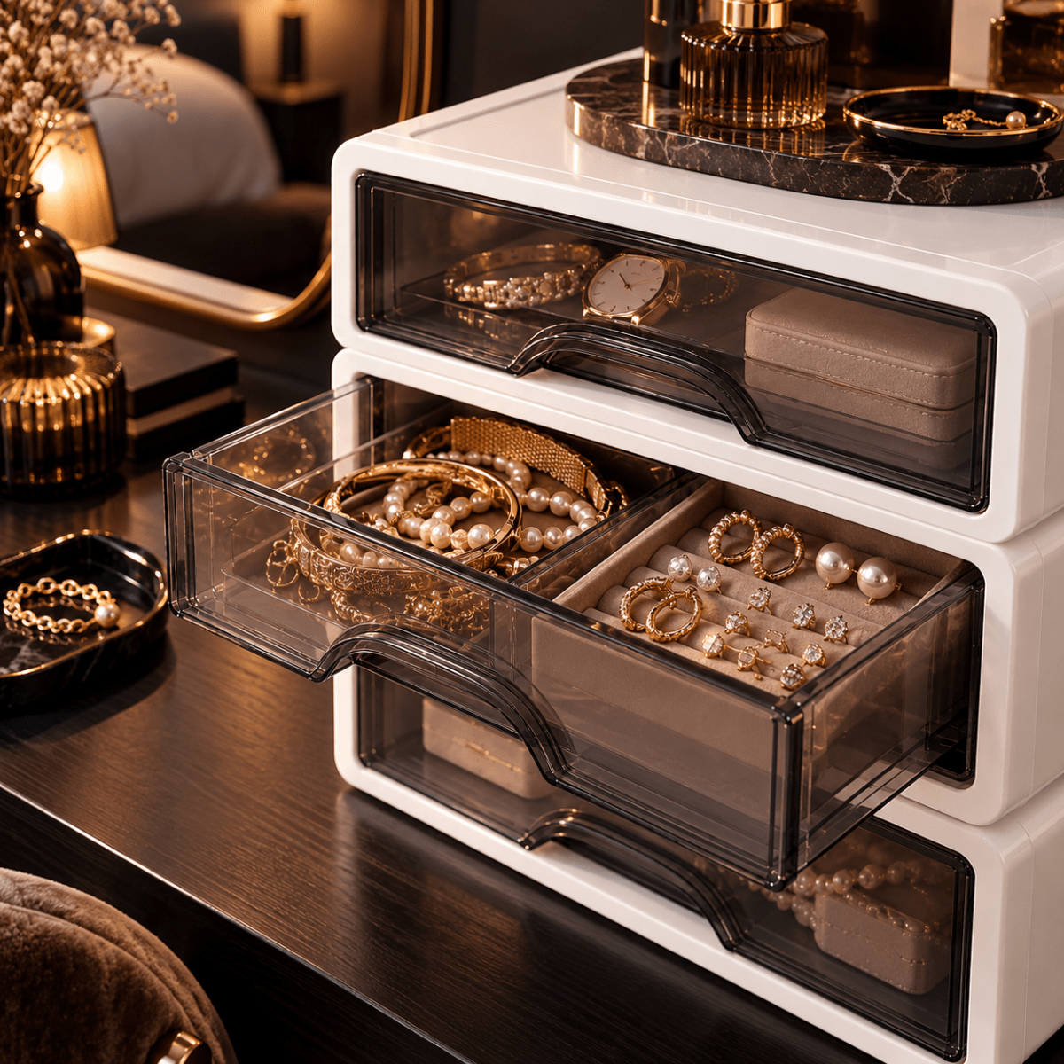 Cassettiera Organizer Multiuso 3 Cassetti Impilabili con Frontale Trasparente, Contenitore Salvaspazio per Scrivania, Ufficio, Bagno e Camera - | Prendilo Subito