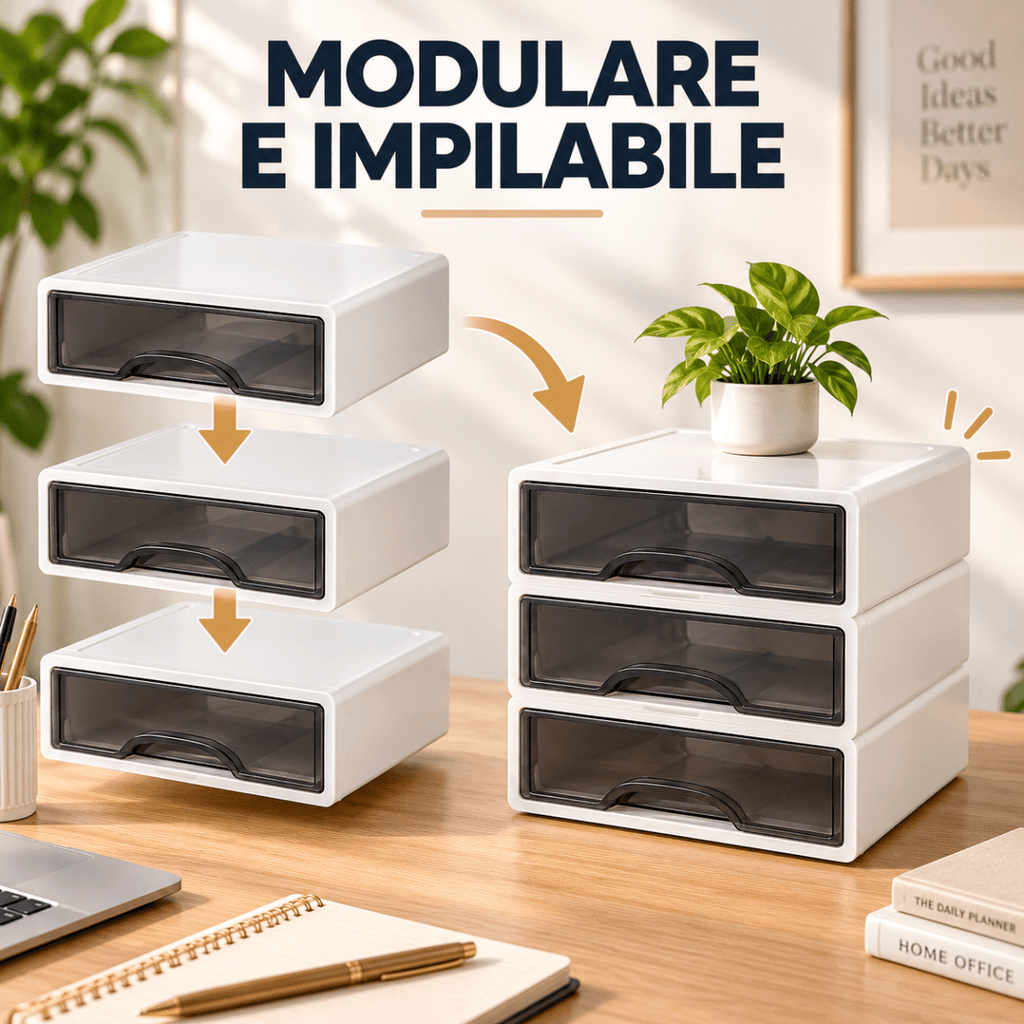 Cassettiera Organizer Multiuso 3 Cassetti Impilabili con Frontale Trasparente, Contenitore Salvaspazio per Scrivania, Ufficio, Bagno e Camera - | Prendilo Subito