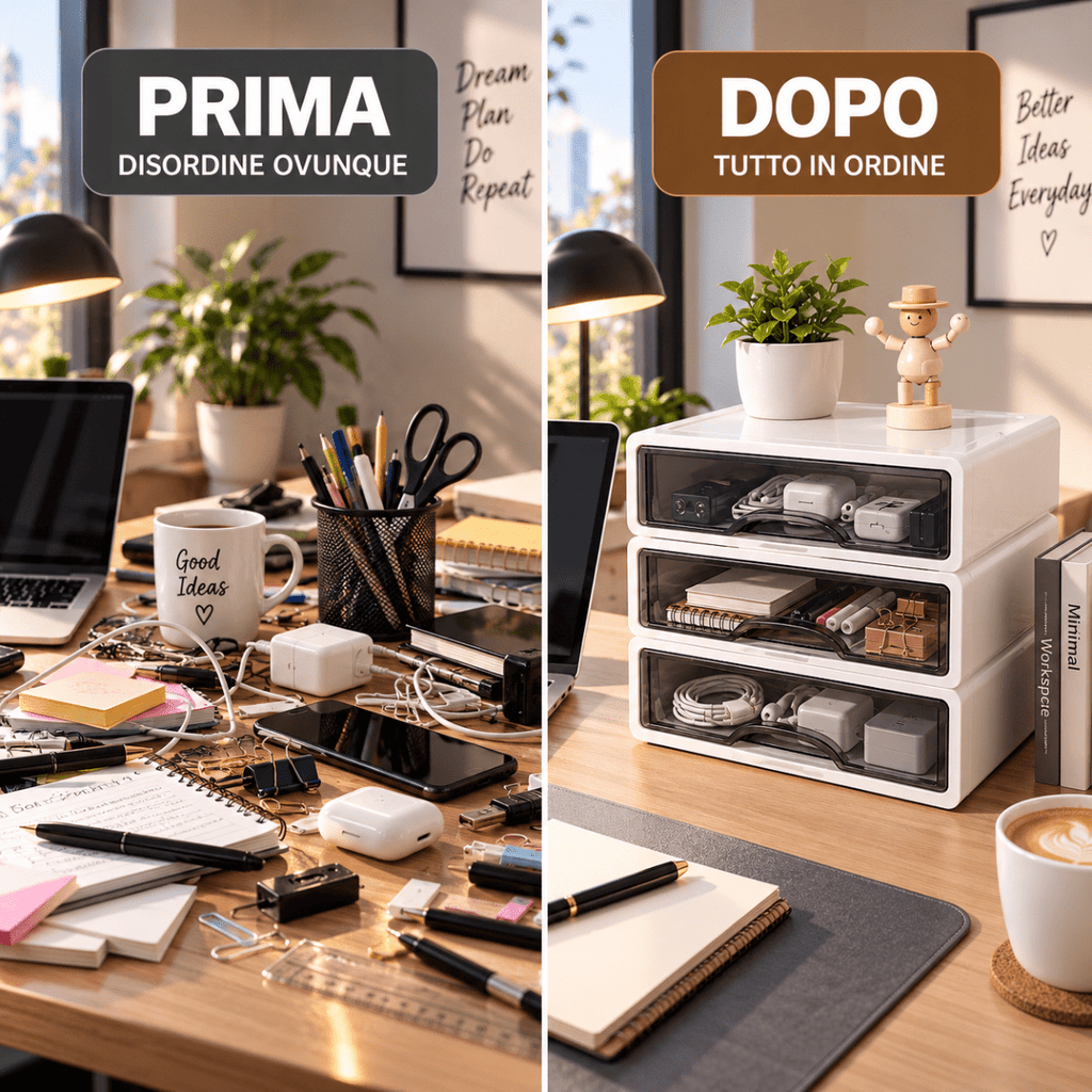 Cassettiera Organizer Multiuso 3 Cassetti Impilabili con Frontale Trasparente, Contenitore Salvaspazio per Scrivania, Ufficio, Bagno e Camera - | Prendilo Subito