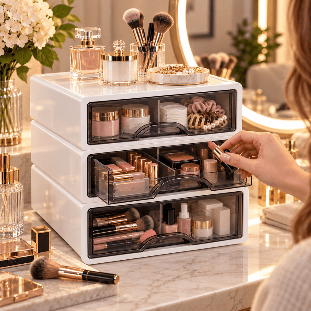 Cassettiera Organizer Multiuso 3 Cassetti Impilabili con Frontale Trasparente, Contenitore Salvaspazio per Scrivania, Ufficio, Bagno e Camera - | Prendilo Subito