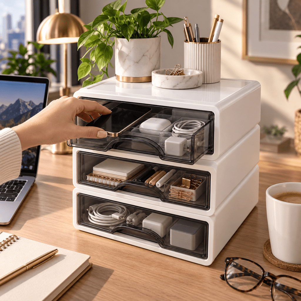 Cassettiera Organizer Multiuso 3 Cassetti Impilabili con Frontale Trasparente, Contenitore Salvaspazio per Scrivania, Ufficio, Bagno e Camera - | Prendilo Subito