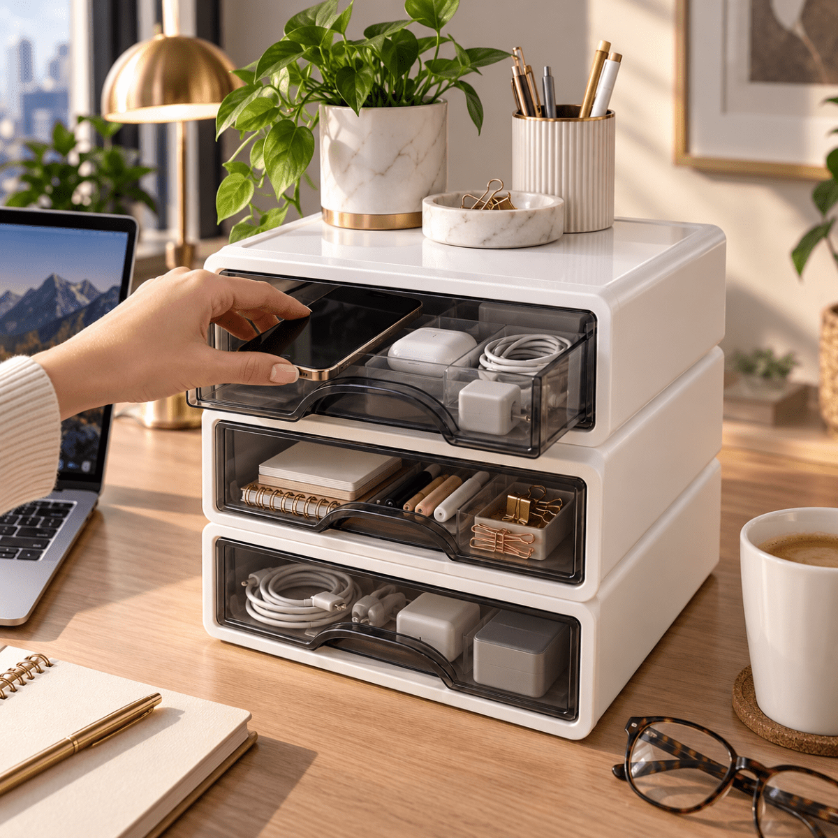 Cassettiera Organizer Multiuso 3 Cassetti Impilabili con Frontale Trasparente, Contenitore Salvaspazio per Scrivania, Ufficio, Bagno e Camera - | Prendilo Subito