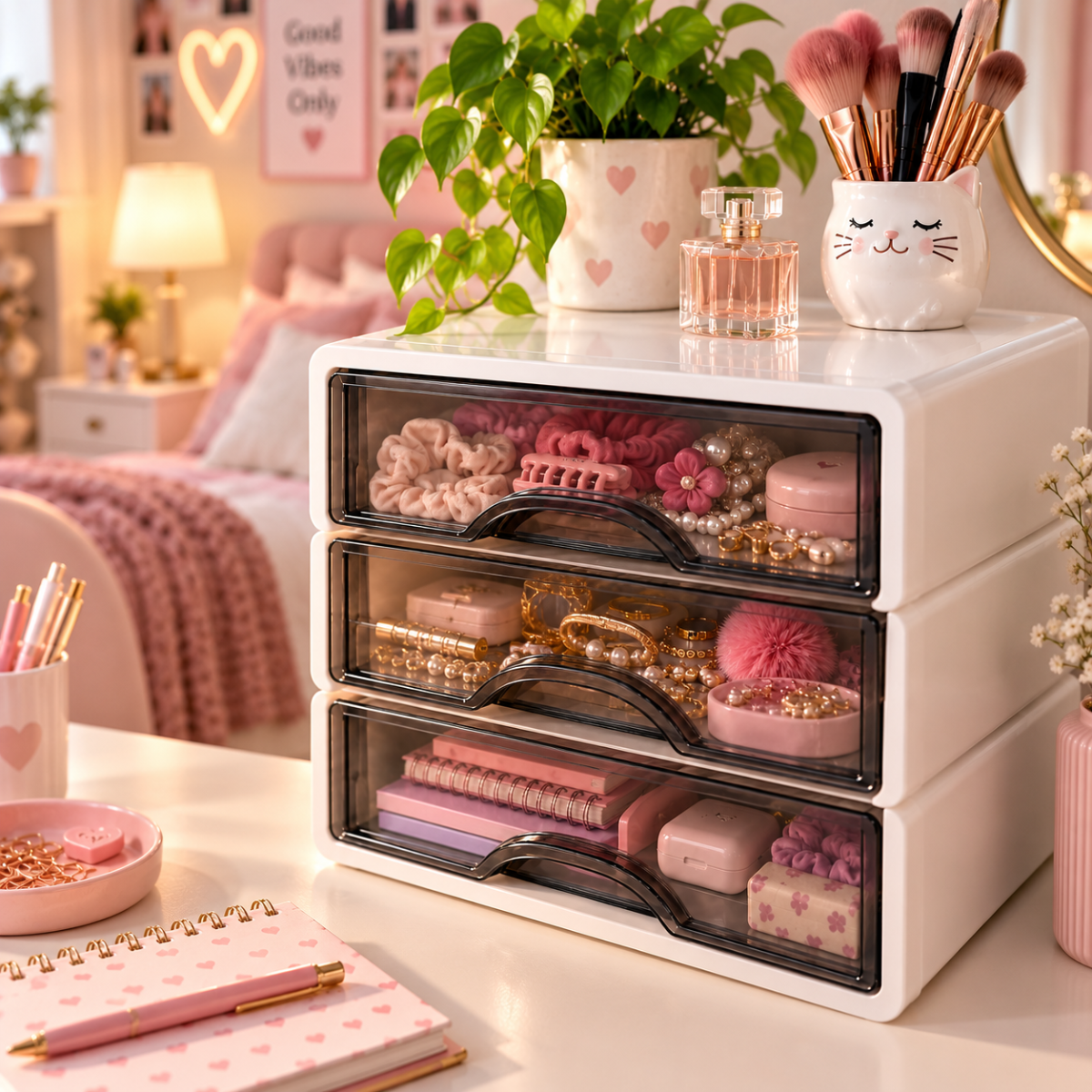 Cassettiera Organizer Multiuso 3 Cassetti Impilabili con Frontale Trasparente, Contenitore Salvaspazio per Scrivania, Ufficio, Bagno e Camera - | Prendilo Subito