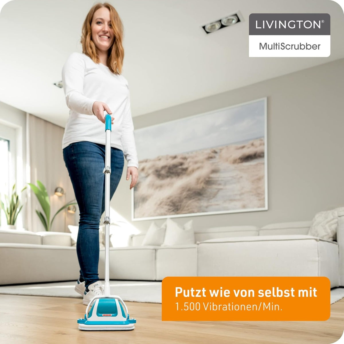 Lavasuperfici elettrico ricaricabile 2 in 1 con base rettangolare e manico lungo