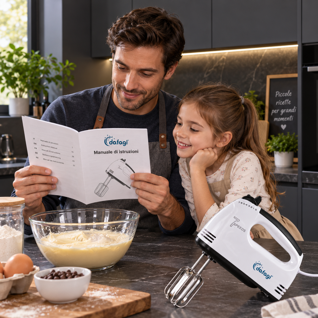 Sbattitore elettrico bianco e nero con fruste in acciaio inox in uso su crema