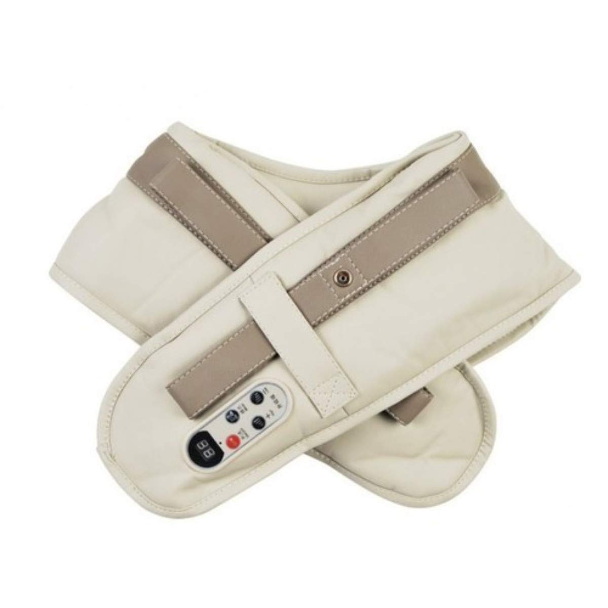 Massaggiatore cervicale beige con controller centrale e cinturino regolabile per il collo