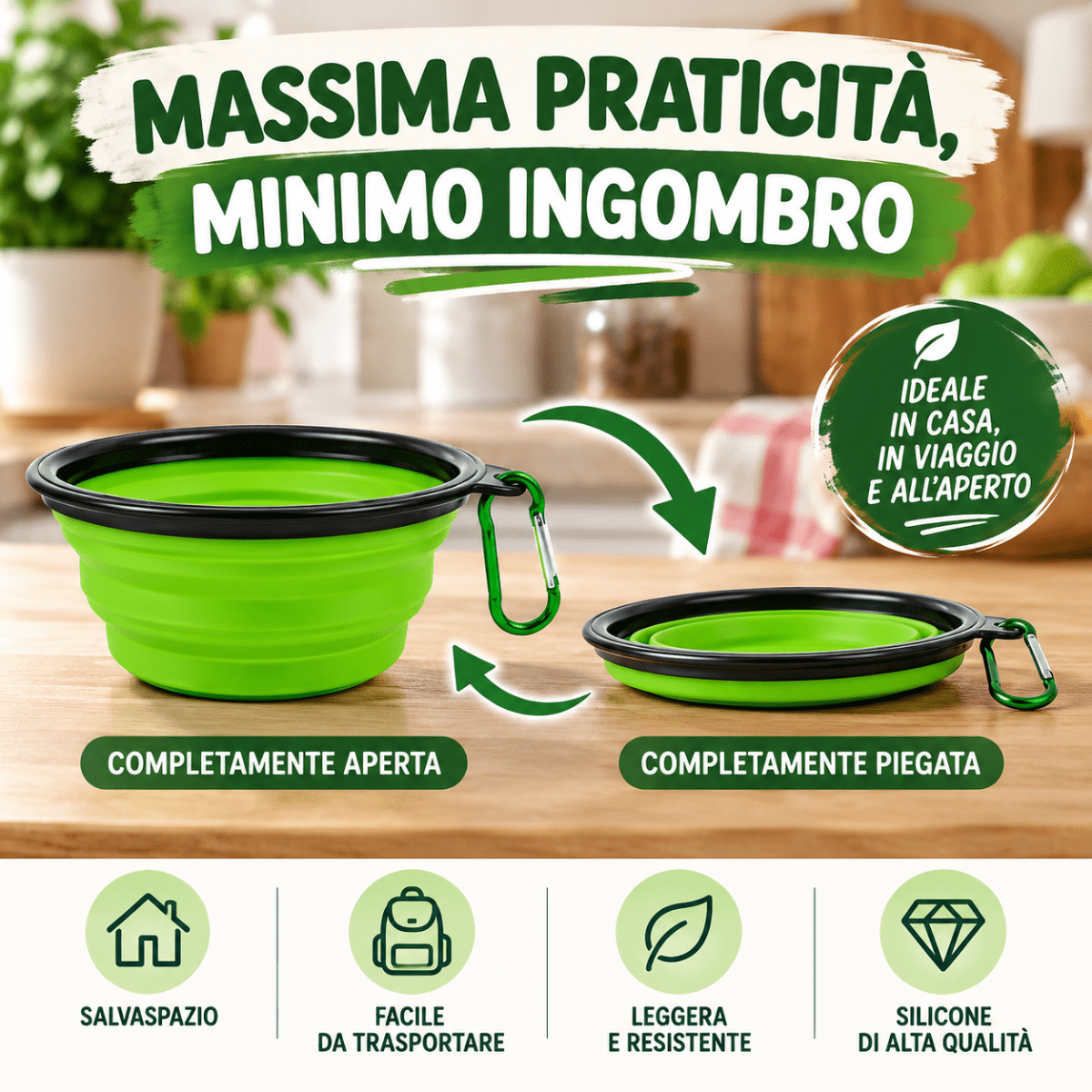 Ciotola Pieghevole per Cani e Gatti in Silicone con Moschettone Scodella Portatile da Viaggio per Acqua e Cibo Lavabile 5 Colori Assortiti - | Prendilo Subito