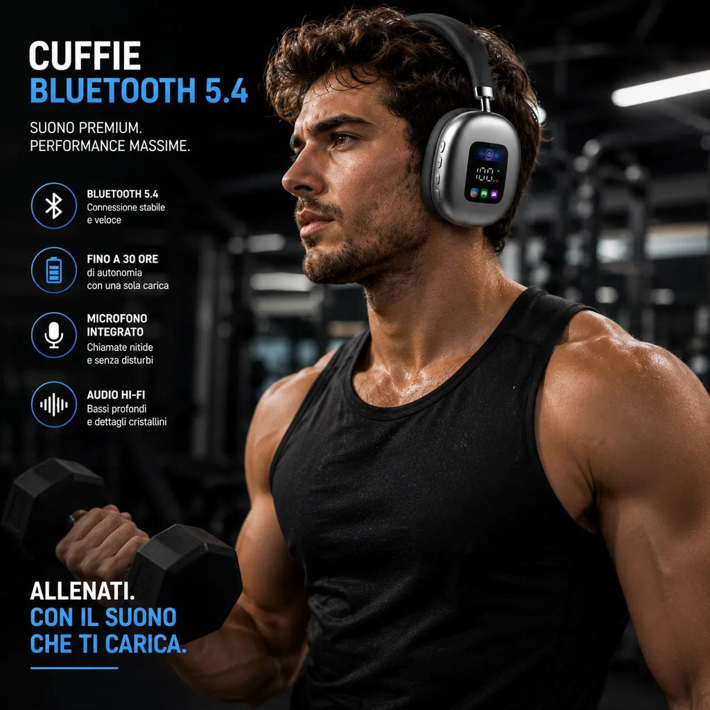 Cuffie Bluetooth Wireless 5.4 con Display Integrato – Audio Hi-Fi Stereo, Bluetooth 5.4, Microfono, Over-Ear - | Prendilo Subito