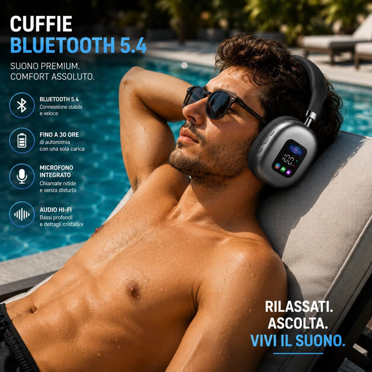 Cuffie Bluetooth Wireless 5.4 con Display Integrato – Audio Hi-Fi Stereo, Bluetooth 5.4, Microfono, Over-Ear - | Prendilo Subito