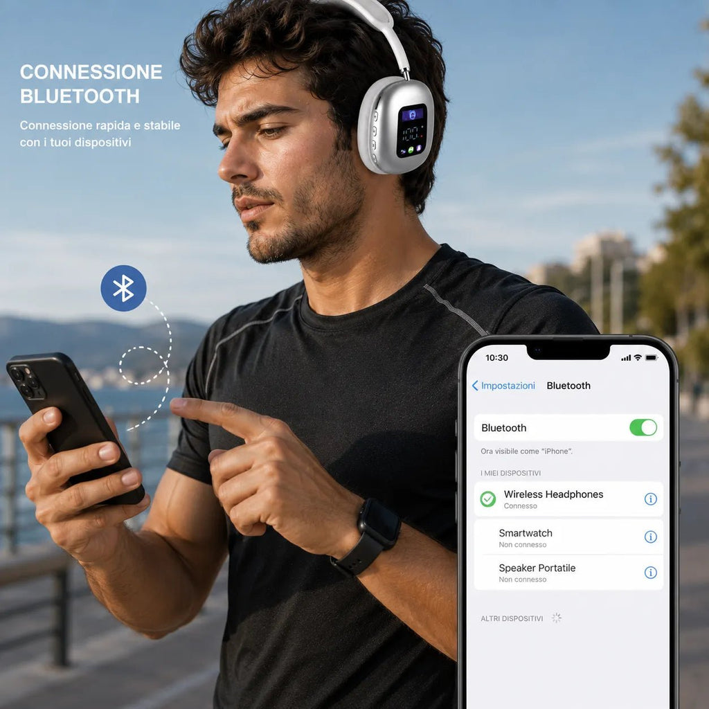 Cuffie Bluetooth Wireless 5.4 con Display Integrato – Audio Hi-Fi Stereo, Bluetooth 5.4, Microfono, Over-Ear - | Prendilo Subito