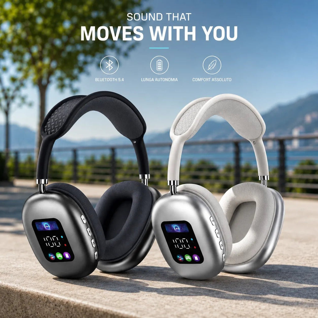 Cuffie Bluetooth Wireless 5.4 con Display Integrato – Audio Hi-Fi Stereo, Bluetooth 5.4, Microfono, Over-Ear - | Prendilo Subito