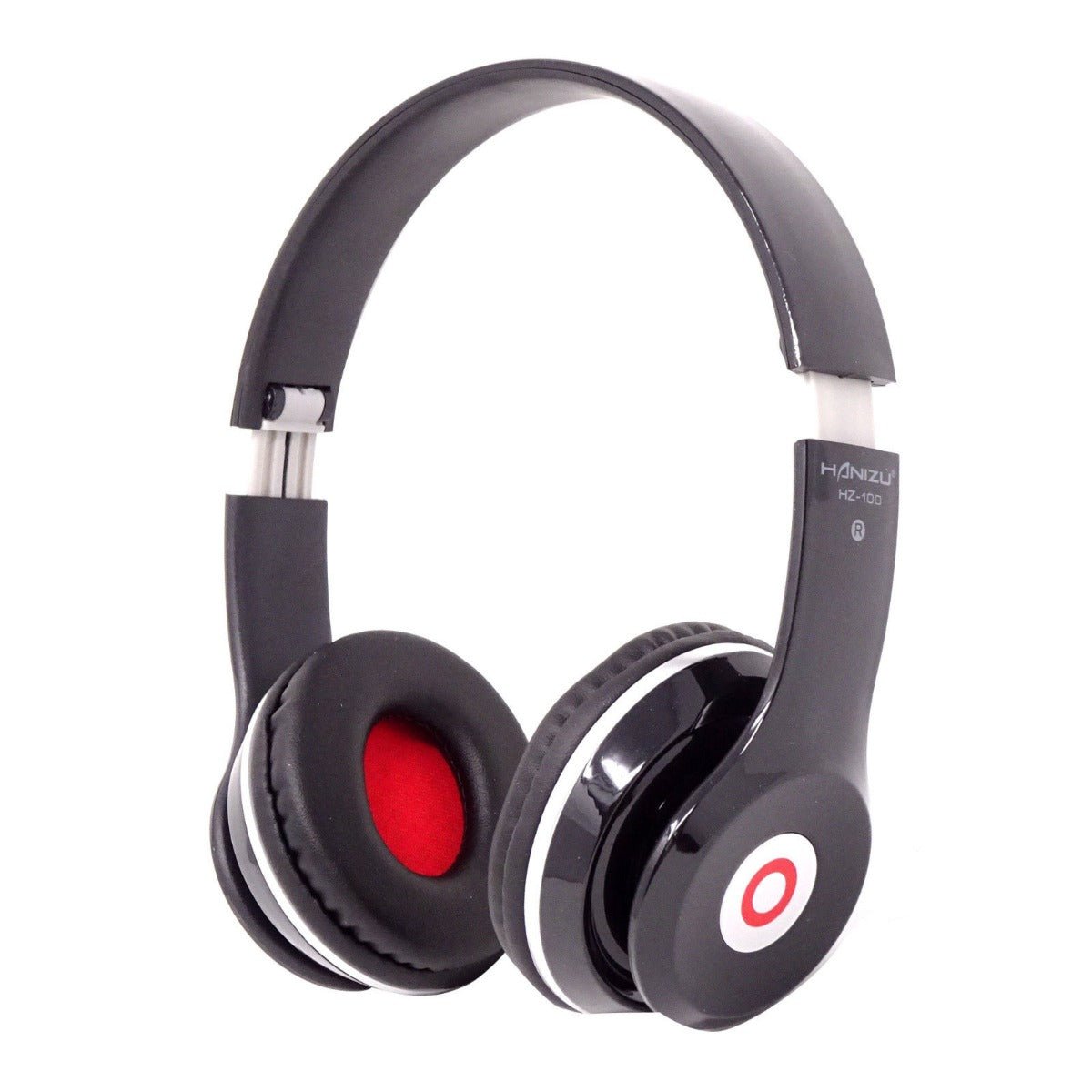Cuffie dinamiche pieghevoli HZ-100 con auricolari neri e imbottitura rossa