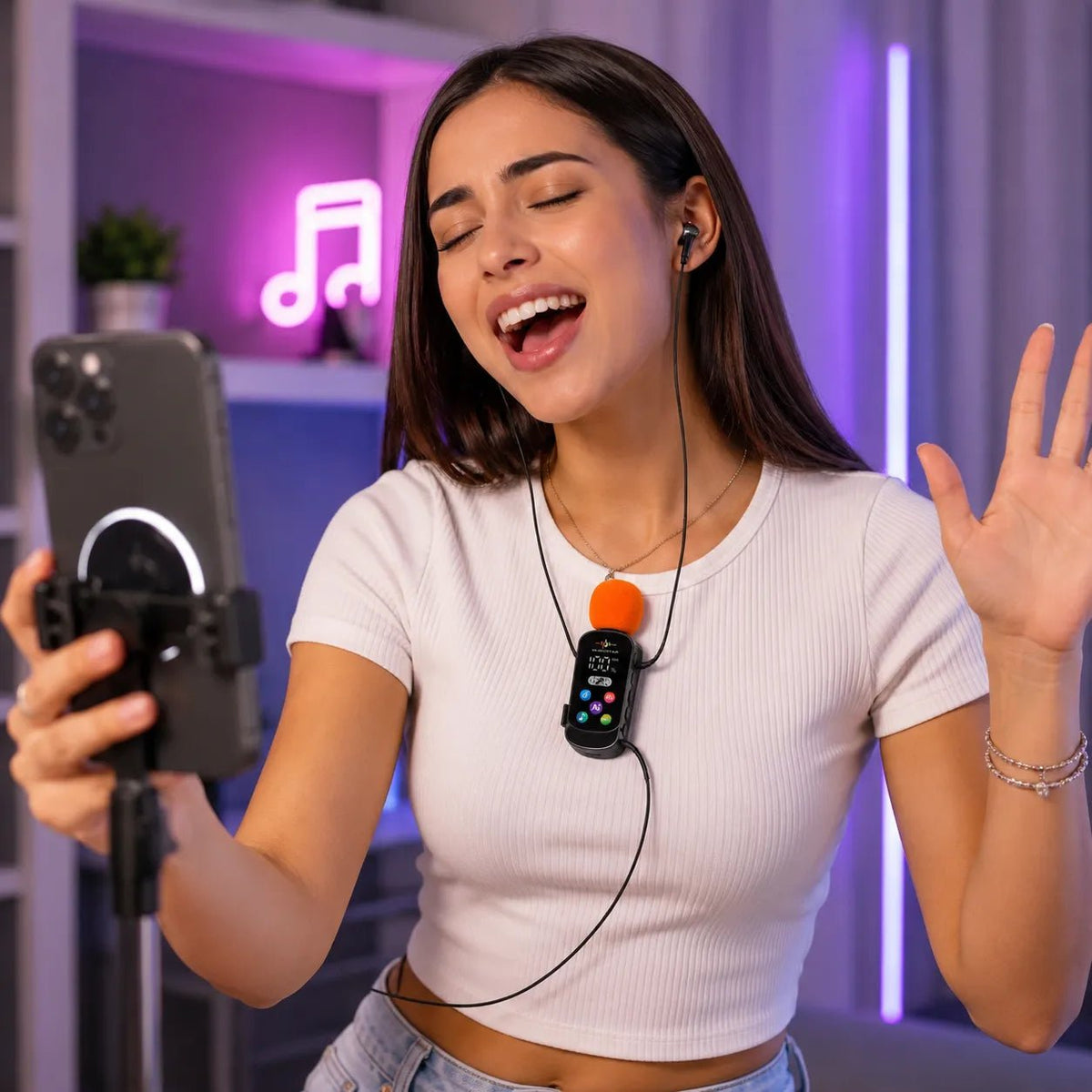 Cuffie in ear Microfono Karaoke Clip-On Bluetooth 5.4 con Auricolari Integrati, Riduzione Rumore ENC, Correzione Eco, Supporto Scheda TF, Display LED, per Live Streaming, Registrazione, Gaming e Canto - | Prendilo Subito