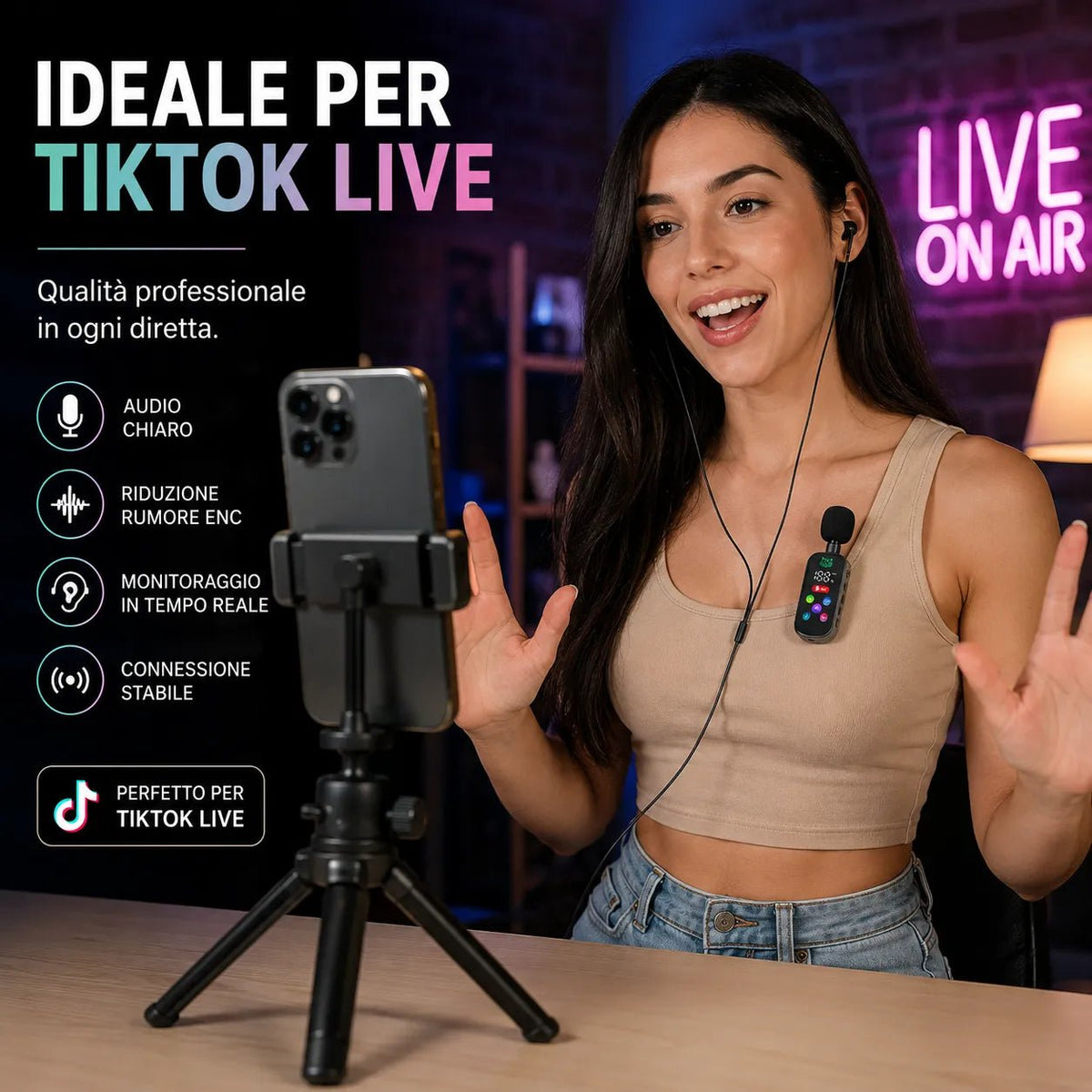 Cuffie in ear Microfono Karaoke Clip-On Bluetooth 5.4 con Auricolari Integrati, Riduzione Rumore ENC, Correzione Eco, Supporto Scheda TF, Display LED, per Live Streaming, Registrazione, Gaming e Canto - | Prendilo Subito