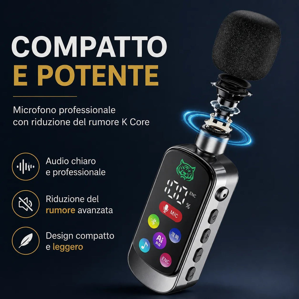 Cuffie in ear Microfono Karaoke Clip-On Bluetooth 5.4 con Auricolari Integrati, Riduzione Rumore ENC, Correzione Eco, Supporto Scheda TF, Display LED, per Live Streaming, Registrazione, Gaming e Canto - | Prendilo Subito