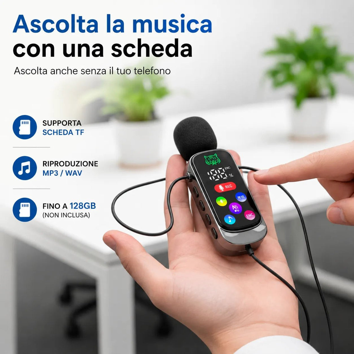 Cuffie in ear Microfono Karaoke Clip-On Bluetooth 5.4 con Auricolari Integrati, Riduzione Rumore ENC, Correzione Eco, Supporto Scheda TF, Display LED, per Live Streaming, Registrazione, Gaming e Canto - | Prendilo Subito