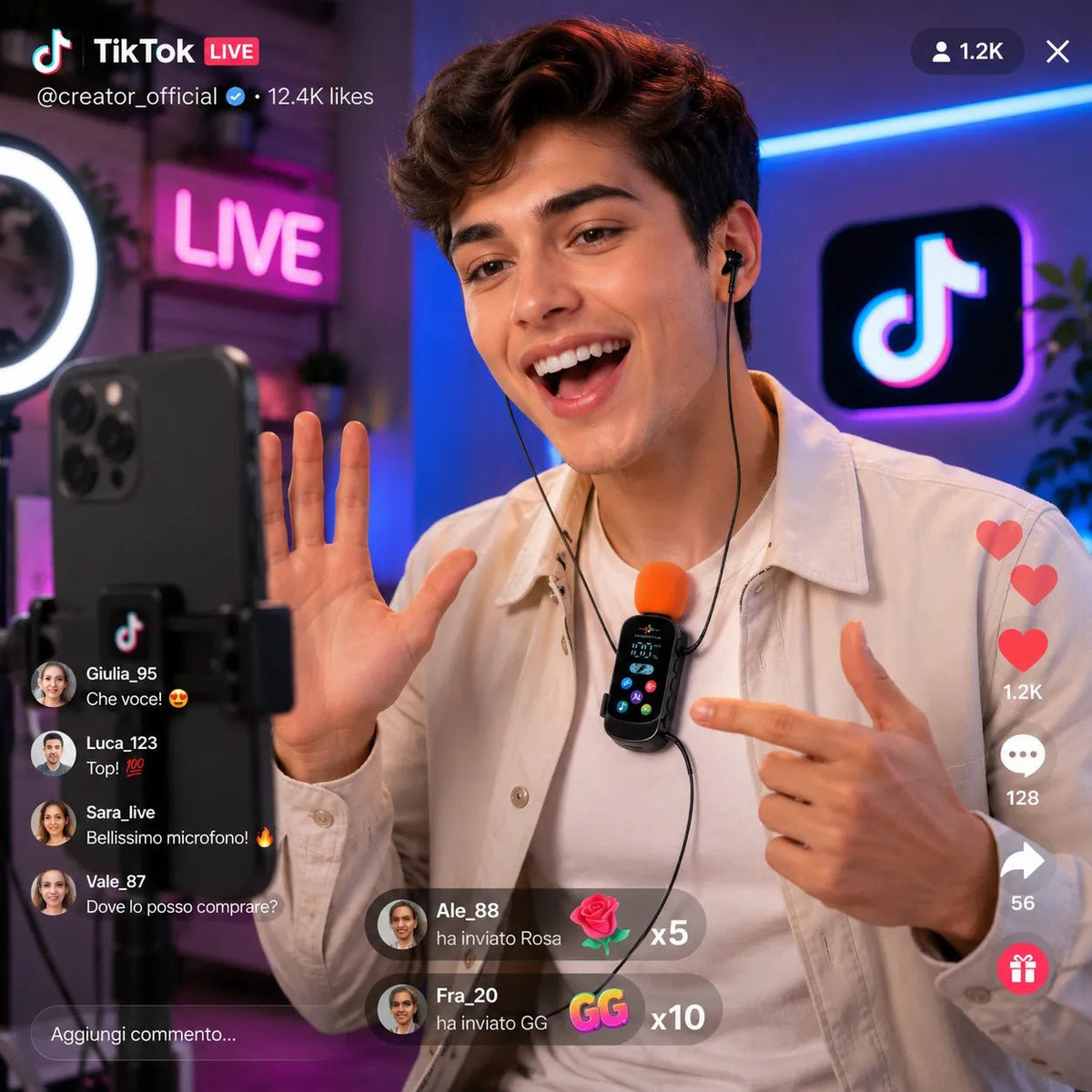 Cuffie in ear Microfono Karaoke Clip-On Bluetooth 5.4 con Auricolari Integrati, Riduzione Rumore ENC, Correzione Eco, Supporto Scheda TF, Display LED, per Live Streaming, Registrazione, Gaming e Canto - | Prendilo Subito