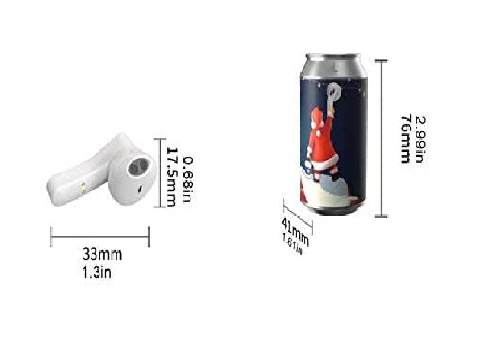 Auricolari TWS bianchi con diagramma misure 33mm e 17,6mm