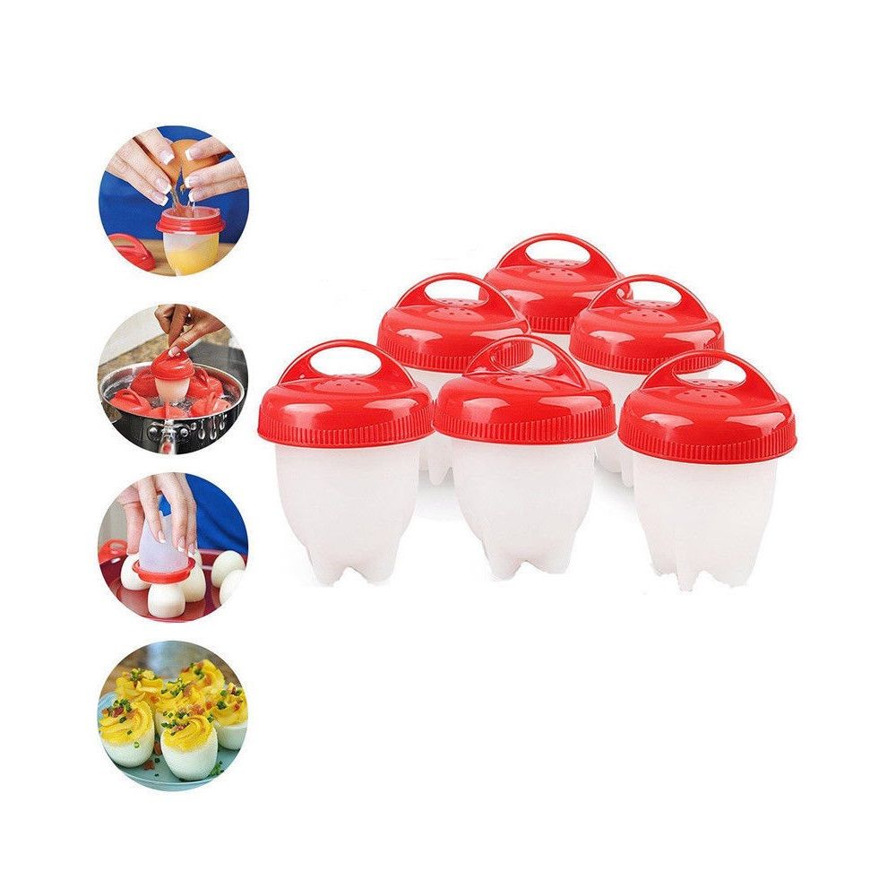 Kit da 6 cuoci uova in silicone rossi con basi bianche e coperchi