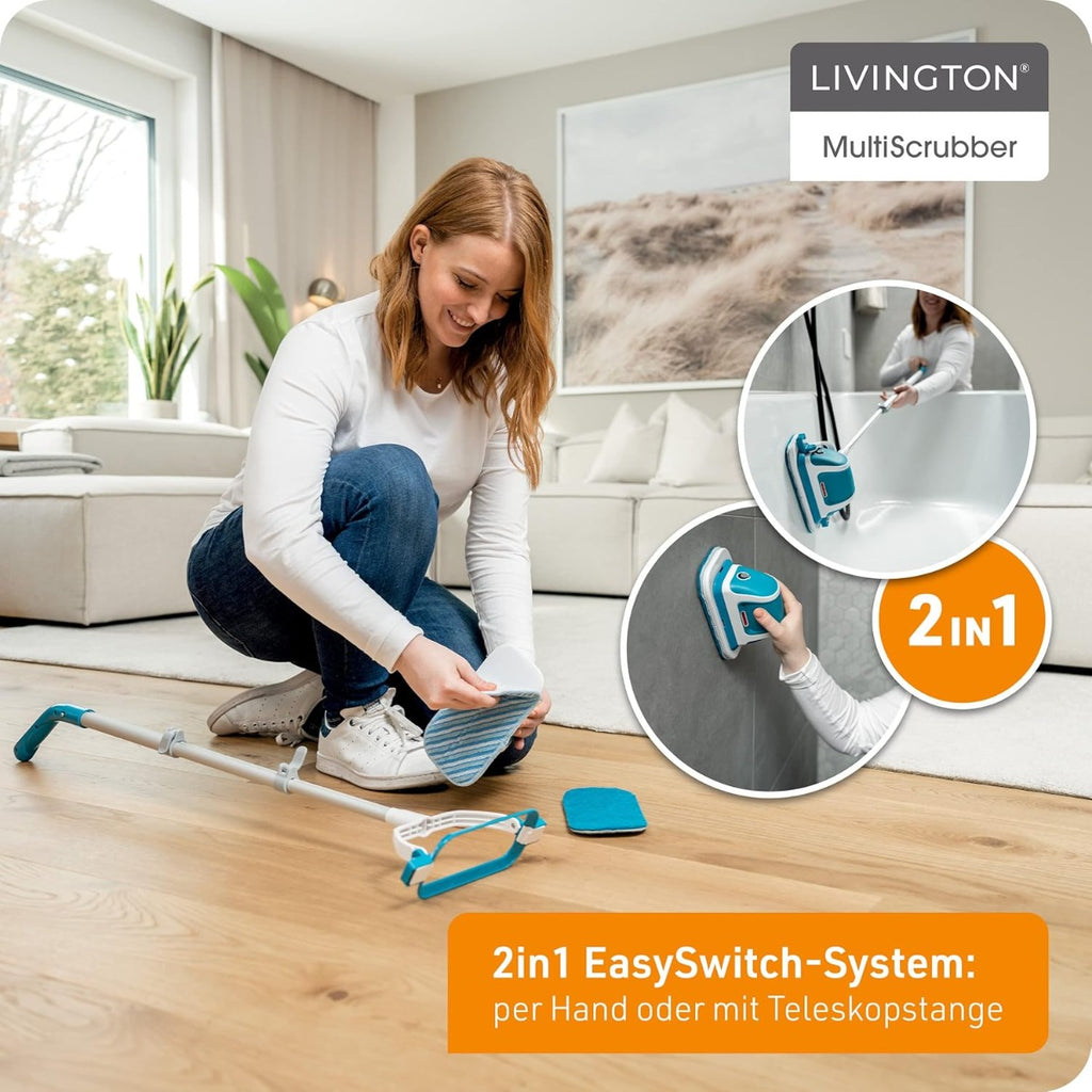 Lavasuperfici elettrico 2 in 1 con testina e panno blu in microfibra