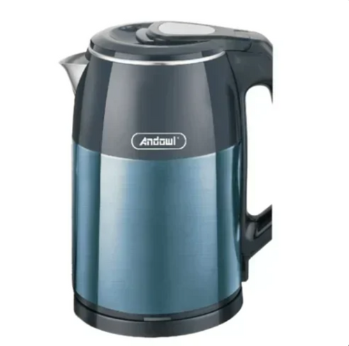 Bollitore elettrico 2,3 L in acciaio blu con coperchio e maniglia laterale