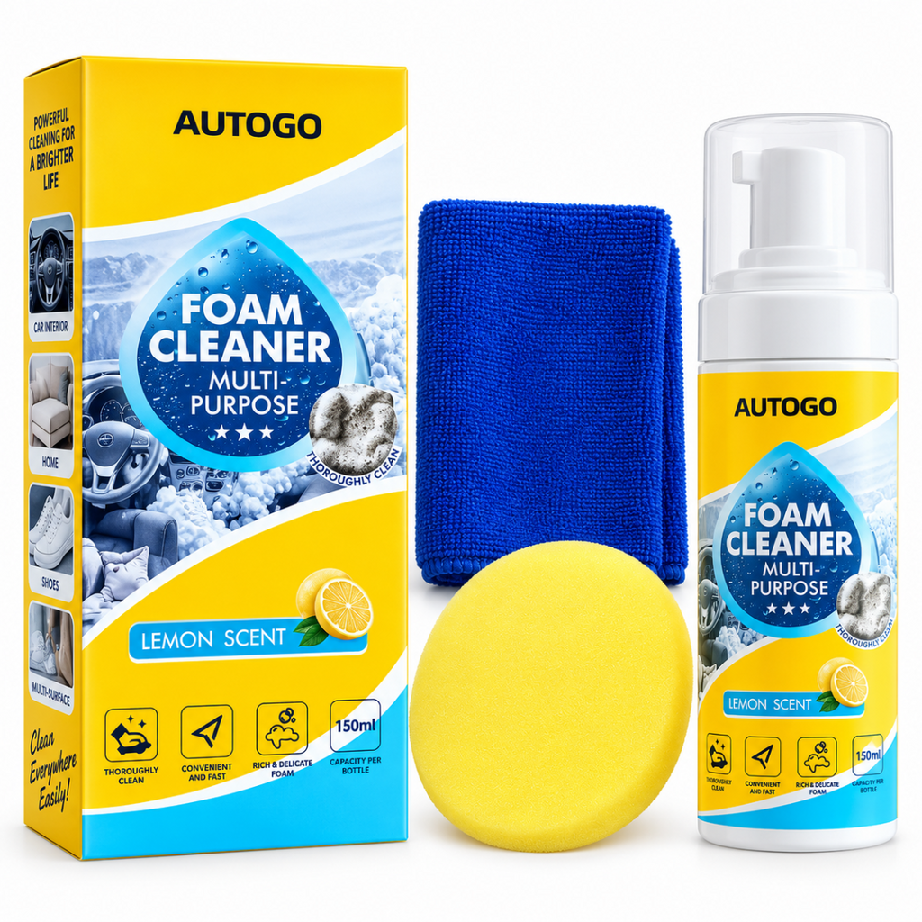 Detergente schiuma multiuso AUTOGO al limone con spugna e panno in microfibra
