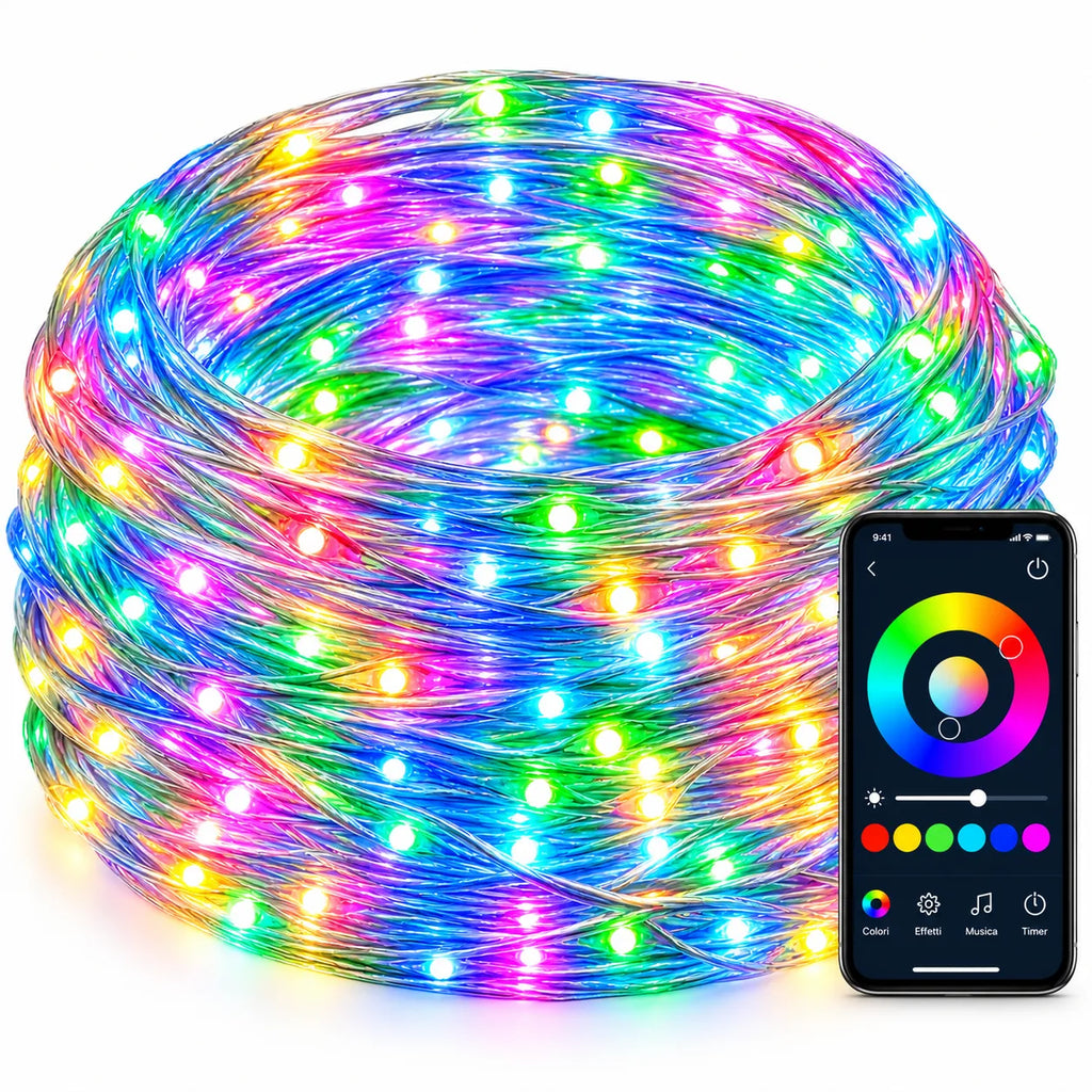 Luci LED RGB multicolore a spirale con smartphone e app di controllo