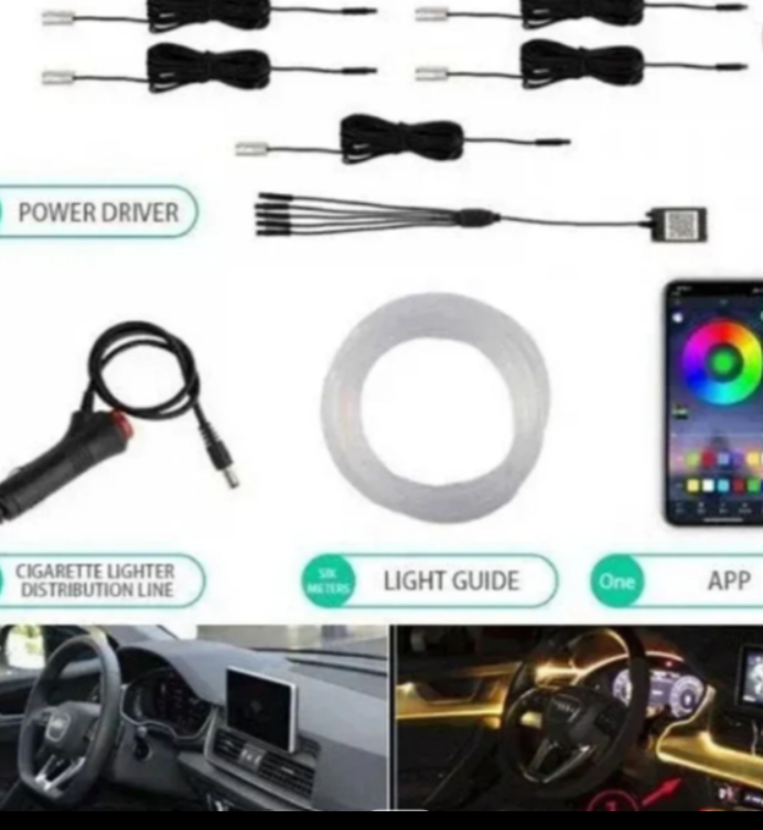 Kit striscia LED RGB per auto con power driver, cavo accendisigari e guida luce