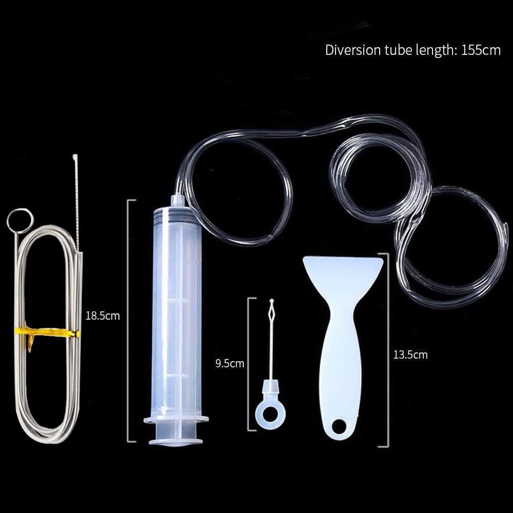 Kit pulizia scarico frigo con siringa trasparente, tubo e utensile bianco a paletta