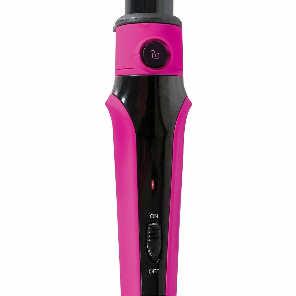 Arricciacapelli 3 in 1: manico rosa con pulsante On/Off nero