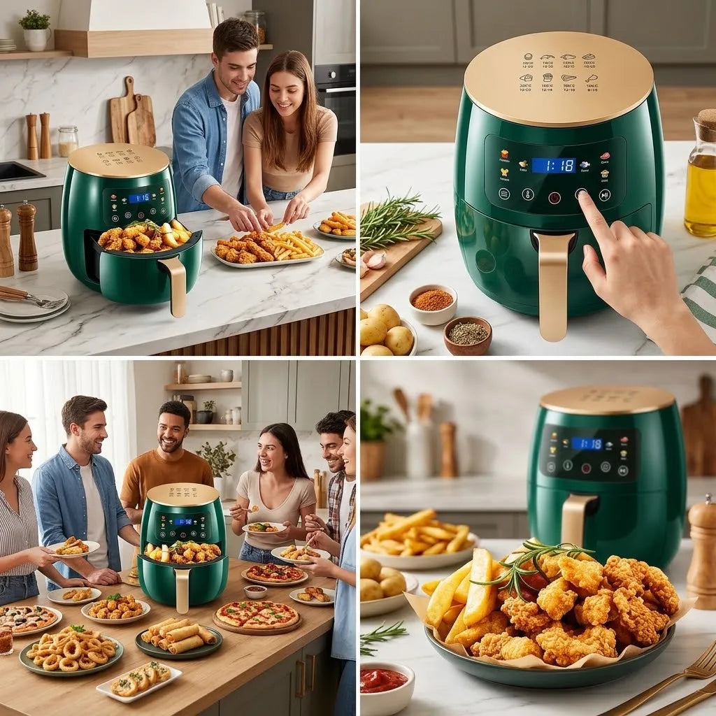 Friggitrice ad aria 8L verde con display LED touch e cestello estraibile antiaderente