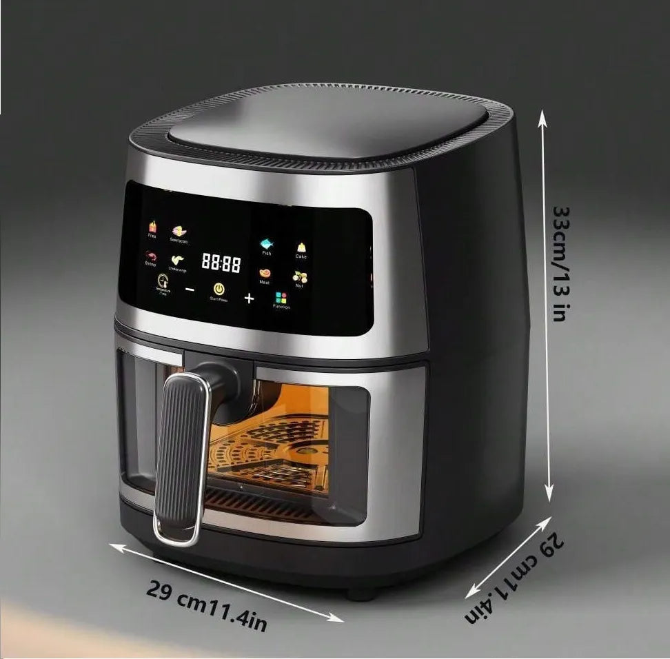 Friggitrice ad aria nera e argento con display digitale, dimensioni 29 × 20 × 33 cm