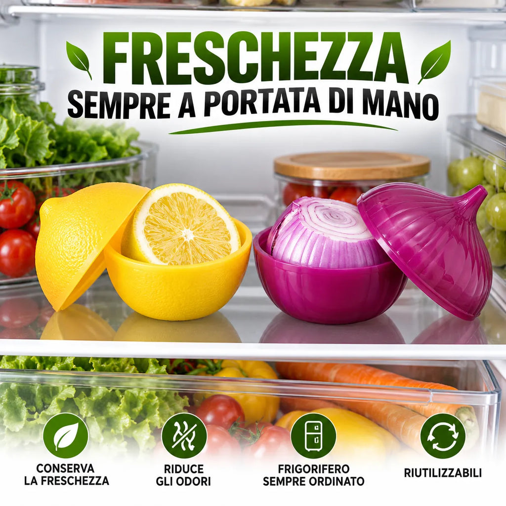 Contenitori per conservazione limone e cipolla in plastica con coperchi
