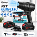 Soffiatore cordless nero compatto con batteria al litio rimovibile e caricabatterie