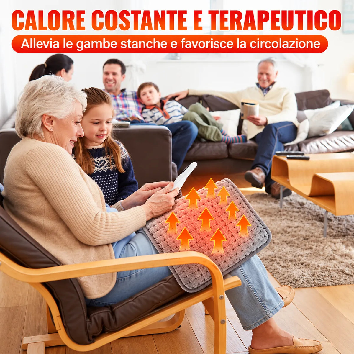 Cuscino riscaldante grigio con copertura trapuntata e zone riscaldate