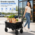 Carrello pieghevole nero multiuso con manico regolabile e 4 ruote girevoli