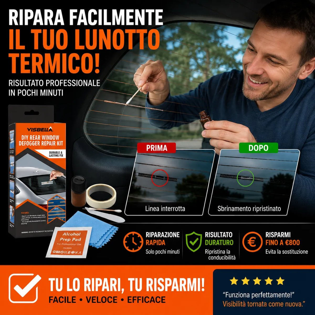 Kit riparazione sbrinatore lunotto posteriore con panno e composto, risultato rapido