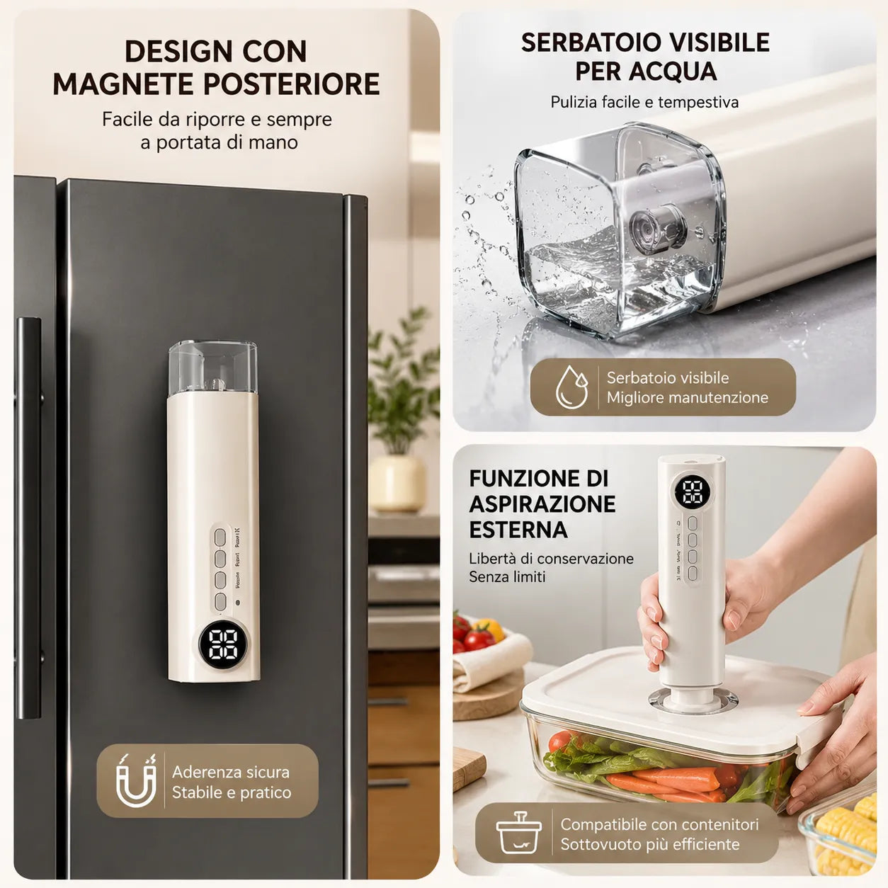 Macchina Sottovuoto Portatile Senza Fili Ricaricabile USB con Display LED Digitale | Sigillatrice Sottovuoto per Alimenti Umidi e Secchi Wet & Dry