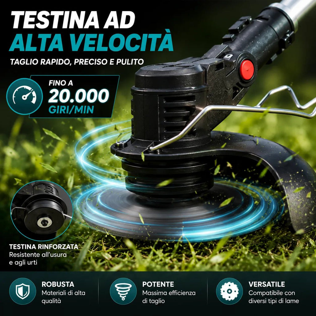 Decespugliatore a Batteria 48V con 2 Batterie – Motore 800W, Fino a 20.000 giri/min, Asta Telescopica Regolabile - | Prendilo Subito