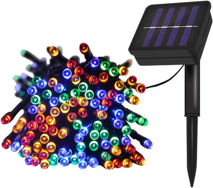 Catena luminosa LED solare con 100 luci multicolore e pannello solare nero, 10 m