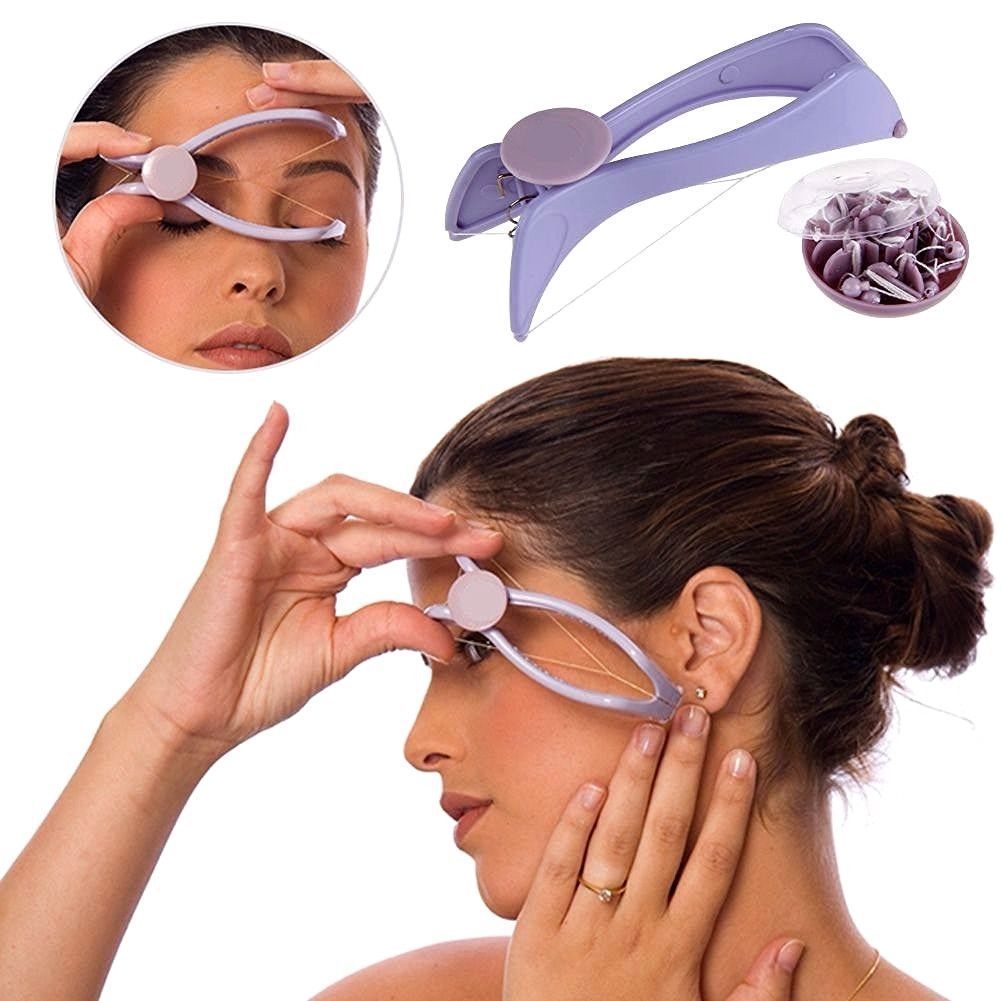 Depilatore a molla per viso viola con rullo circolare e accessori