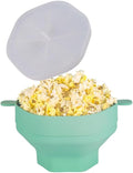 Ciotola pieghevole in silicone verde con coperchio trasparente e manici per popcorn