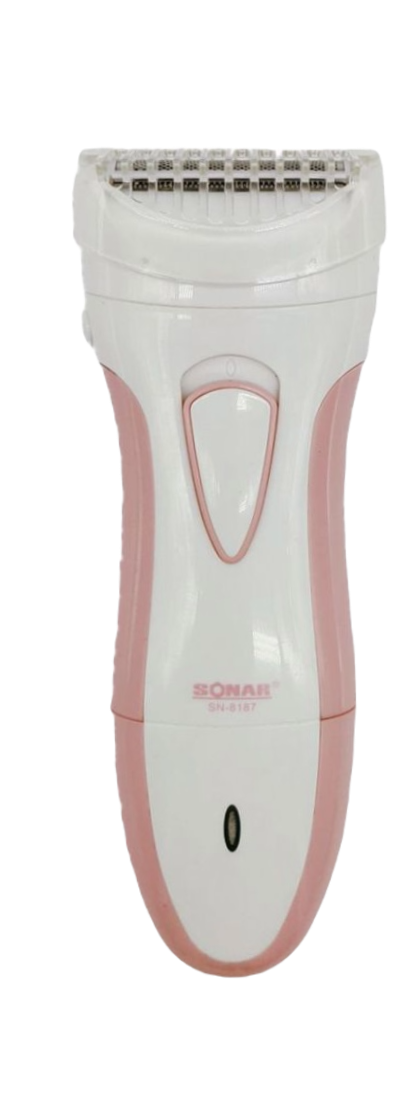 Depilatore rasoio elettrico ricaricabile bianco e rosa con testina a lamelle