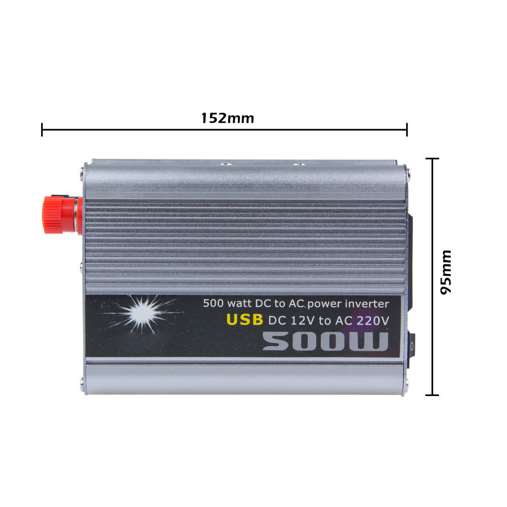 Inverter DC 12V-AC 220V 500W con porta USB e corpo grigio, 152mm
