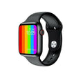 Smartwatch con cinturino nero e display rettangolare, quadrante a colori e ore 10:09