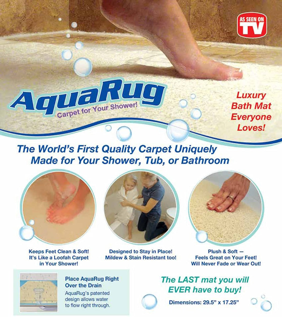 Tappetino da bagno antiscivolo Aquarug 75 x 43 cm, superficie a griglia