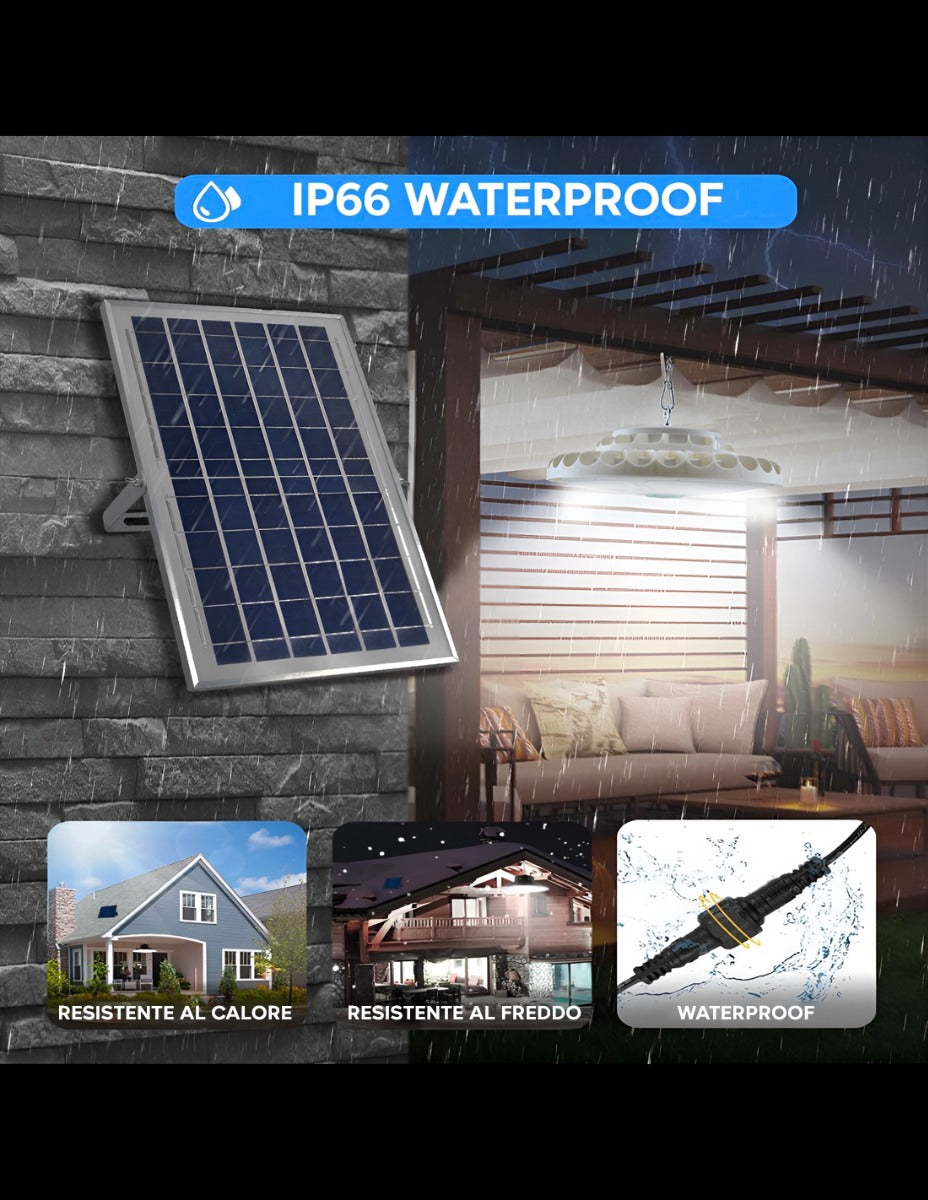 Plafoniera LED solare IP66 impermeabile, tonda bianca con pannello