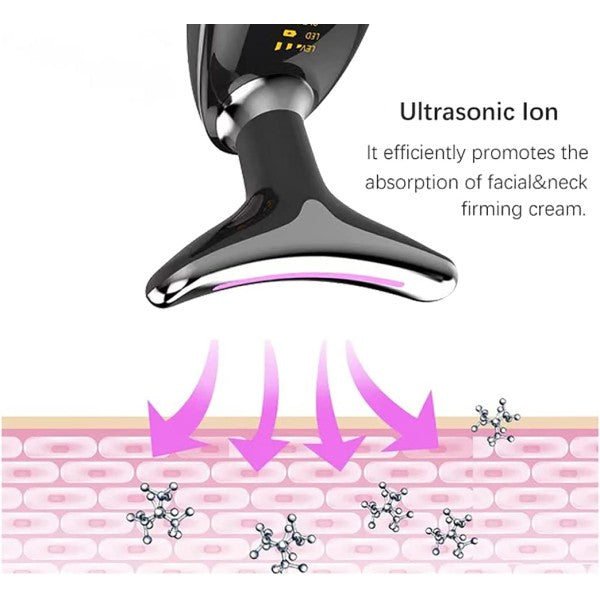 Massaggiatore viso e collo con ultrasuoni e indicatore luminoso, azione ionica
